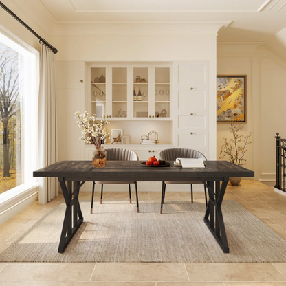 Farmhouse Dining Table for 6-8 People – Rectangular Wood Kitchen Table with X-Shaped Accents, Spacious & Multifunctional for Dining, Office, or Gathering
