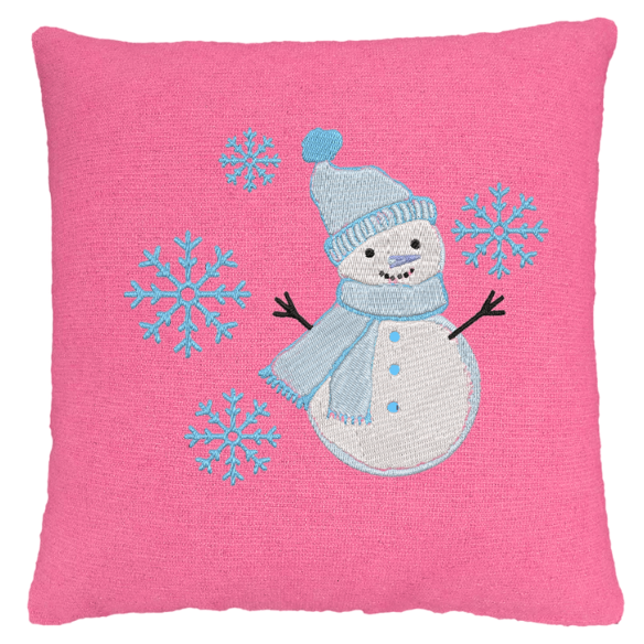 Embroidered Snowman & Snowflake Winter Pillow – 24" x 24"