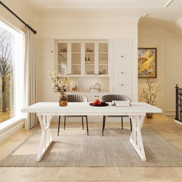 Farmhouse Dining Table for 6-8 People – Rectangular Wood Kitchen Table with X-Shaped Accents, Spacious & Multifunctional for Dining, Office, or Gathering