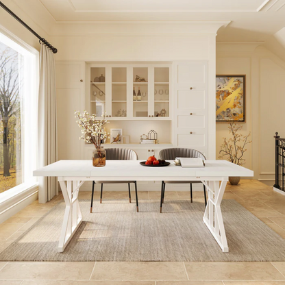 Farmhouse Dining Table for 6-8 People – Rectangular Wood Kitchen Table with X-Shaped Accents, Spacious & Multifunctional for Dining, Office, or Gathering