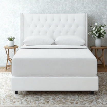Timeless Upholstered Wingback King Size Bed with Button Tufting and Nailhead Trim