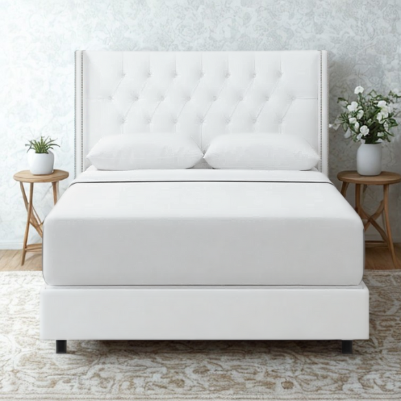 Timeless Upholstered Wingback King Size Bed with Button Tufting and Nailhead Trim