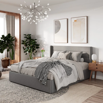 Luxurious Linen Upholstered Hydraulic Lift-Up Storage Platform Bed – Full/Double Size with Sleek Design & Maximized Space