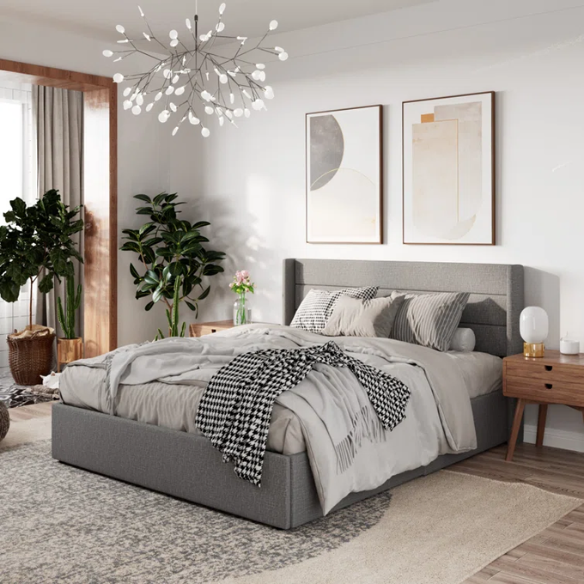 Luxurious Linen Upholstered Hydraulic Lift-Up Storage Platform Bed – Full/Double Size with Sleek Design & Maximized Space