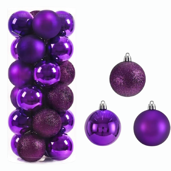 Purple Christmas Ball Ornaments – 24-Piece Set, Shatterproof Holiday Decorations (Available in 3 cm, 4 cm, and 6 cm)