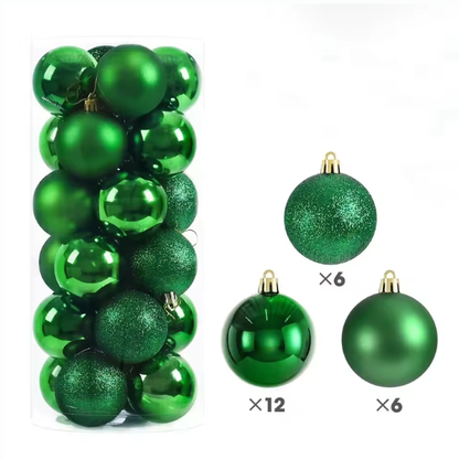 Dark Green Christmas Ball Ornaments – 24-Piece Set, Shatterproof Holiday Decorations (Available in 3 cm, 4 cm, and 6 cm)