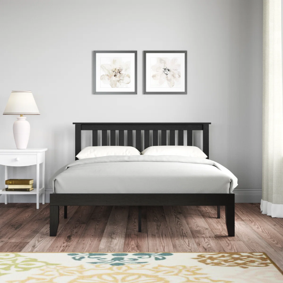 Durable Solid Wood Slat Bed – Full/Double Size with Timeless Design and Sturdy Construction
