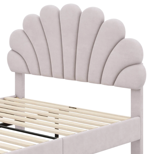 Upholstered Platform Bed with Flower Pattern Velvet Headboard – Full/Double Size, Elegant Design for Modern Bedrooms