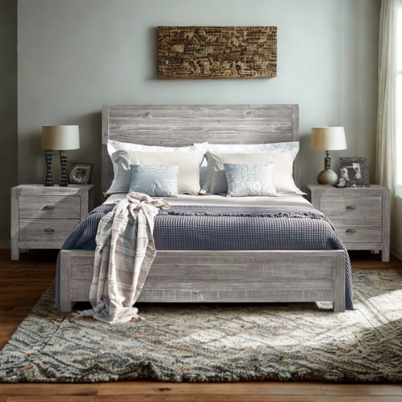 Rustic Wooden 3-Piece Full Double Size Bedroom Set – Charming Design with Sturdy Construction and Natural, Warm Finish