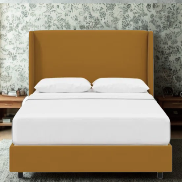 Cozy and Sleek Modern Queen Size Upholstered Wingback Bed