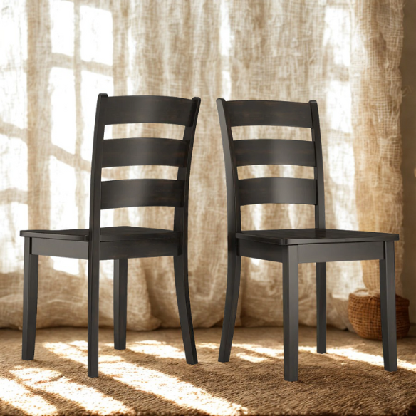 Farmhouse Ladder Back Dining Chairs – Set of 2 | Solid Wood, Distressed Finish