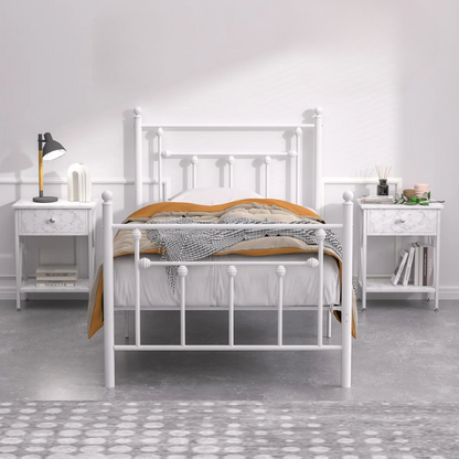 Charming White Metal Platform Victorian Twin Bedroom Set: 3-Piece Collection for Timeless Elegance