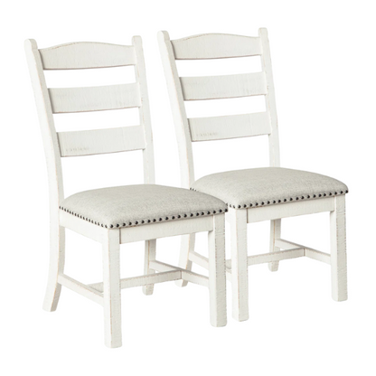 Rustic White Distressed Solid Wood Upholstered Side Chairs (Set of 2) – Farmhouse Dining Accent Seating