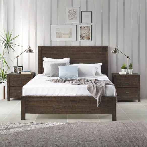Heavy-Duty Solid Wood Twin Bedroom Set: 3-Piece Collection Featuring Sturdy Bed Frame and Two Bedside Tables