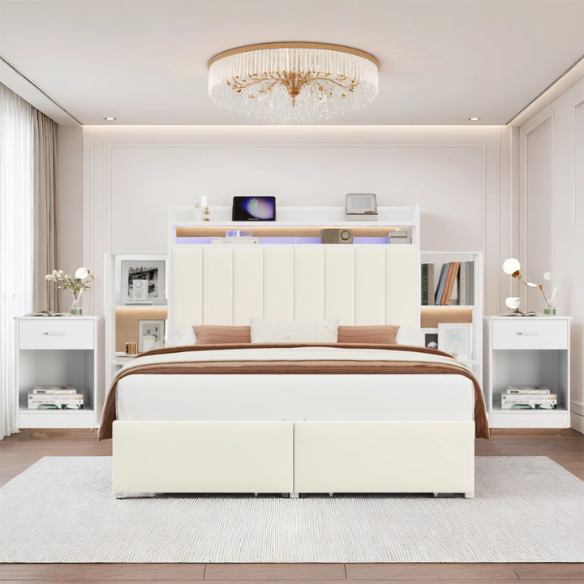 Luxurious 3-Piece Queen Bedroom Set with Gem-Inspired Tufted Button Headboard, Upholstered Platform Bed & 2 Elegant Nightstands