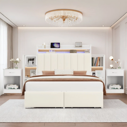 Luxurious 3-Piece Queen Bedroom Set with Gem-Inspired Tufted Button Headboard, Upholstered Platform Bed & 2 Elegant Nightstands
