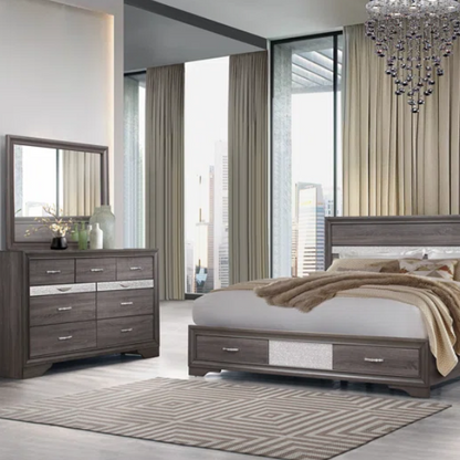 Visually Stunning Panel Configurable Bedroom Set – Clean Modern Design with Timeless Gray Finish, Melamine Detailing, Panel Headboard, and Spacious Footboard Drawers – Perfect for Creating a Serene and Stylish Bedroom Retreat
