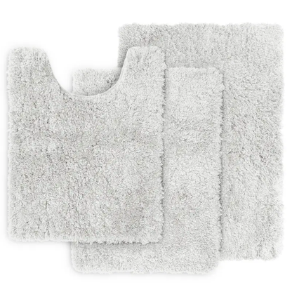 White Shaggy Bath Rug Set – Ultra-Soft Microfiber Non-Slip Bathroom Mat with Rubber Backing (2 or 3-Piece Set)