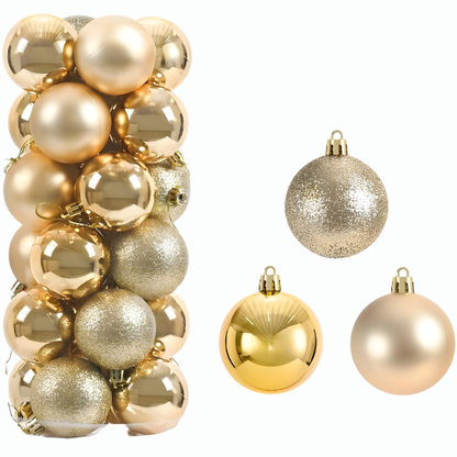 Gold Christmas Ball Ornaments – 24-Piece Set, Shatterproof Holiday Decorations (Available in 3 cm, 4 cm, and 6 cm)