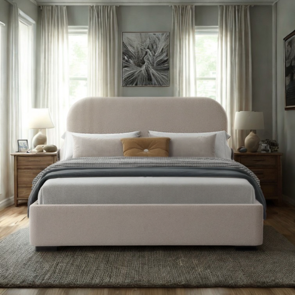 Bouclé Platform Bed with Arched Headboard – Modern Design, Easy Assembly, and Superior Comfort for King Size