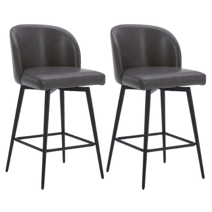 Set of 2 Counter Height Swivel Barstools – Mid-Century Modern Design, Padded Seat with High-Density Foam, 360° Swivel, Sturdy Iron Base, Footrest for Kitchen or Bar