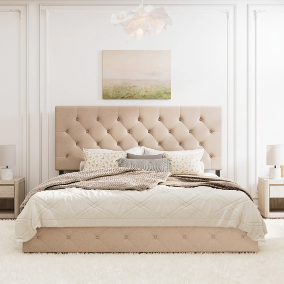 King Size Upholstered Platform Storage Bed with Spacious Drawers, Quiet Structure, and Sleek Minimalist Design