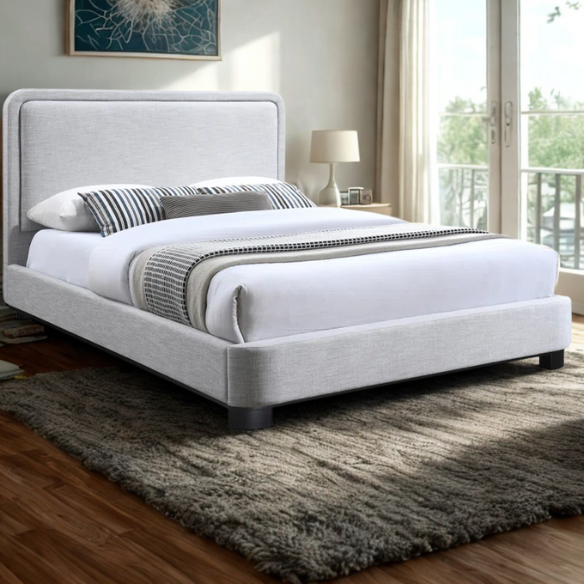 Elegant Upholstered Panel Bed – Full/Double Size with Solid Wooden Base & Textured Linen Fabric Frame for a Luxurious Look