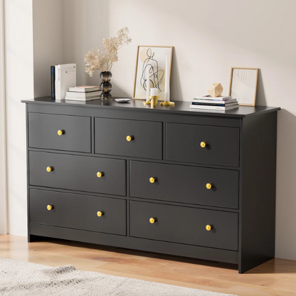 Classic & Modern 7-Drawer Dresser with Matte Wood Finish and Elegant Metal Knobs