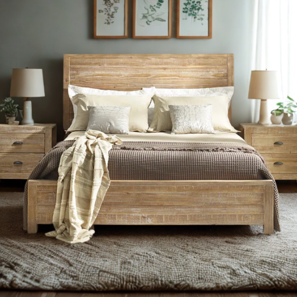 Rustic Wooden 3-Piece Full Double Size Bedroom Set – Charming Design with Sturdy Construction and Natural, Warm Finish