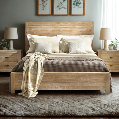 Rustic Wooden 3-Piece Full Double Size Bedroom Set – Charming Design with Sturdy Construction and Natural, Warm Finish