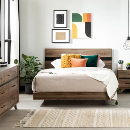 Rustic Restoration Queen Platform Configurable Bedroom Set with 7-Drawer Dresser, Nightstand, and Scandinavian-Inspired Design