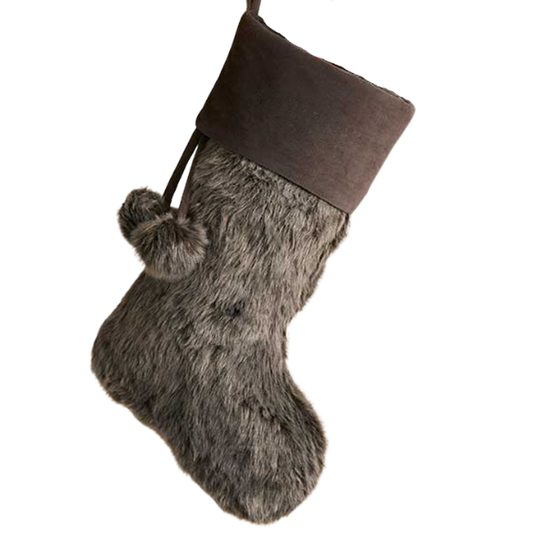 Weathered Grey Faux Fur Christmas Stocking – Personalized Farmhouse Holiday Décor