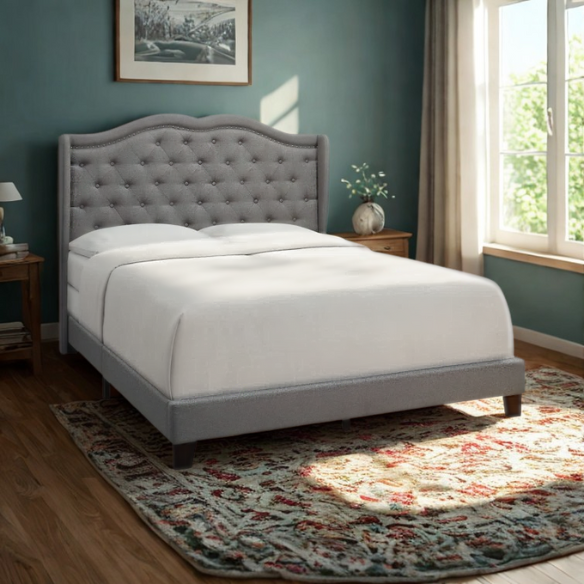 Elegant Upholstered Standard Bed – Full/Double Size with Soft Linen Fabric and Timeless Design