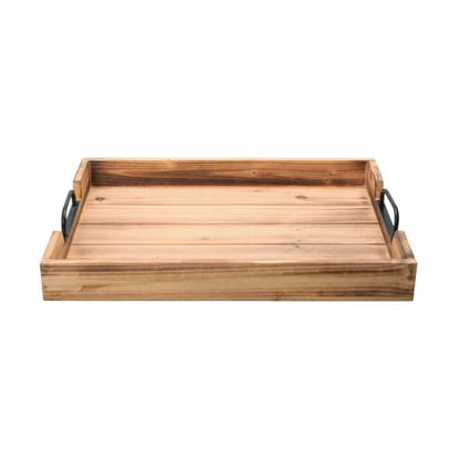 Rustic Wooden Coffee Table Tray with Handle Slots – Farmhouse-Inspired Accent for Stylish Organization and Decor