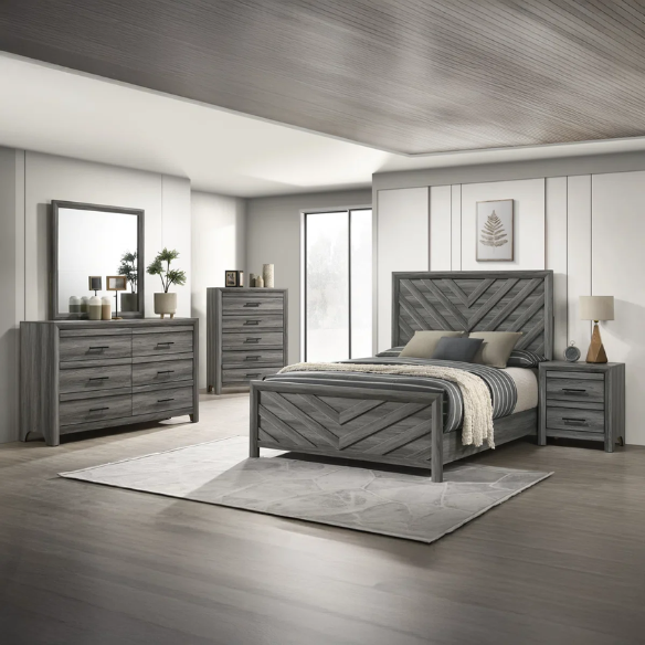 Stylish Dark Grey Wooden 5-Piece Twin Bedroom Set: Luxurious Rustic Solid Wood Design