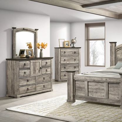5-Piece Gray Rustic Panel Bedroom Set – A Harmonious Blend of Rustic Charm and Modern Elegance