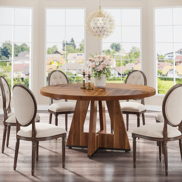 47-Inch Round Dining Table for 4 – Modern Wood Kitchen Table with MDF Legs, Perfect for Dining Room, Kitchen, or Living Room
