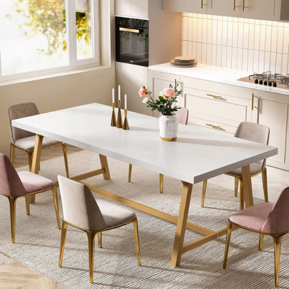 70.87-Inch Rectangular Dining Table for 8 – Sturdy Wood Kitchen Table with Industrial Metal Frame, Versatile Use for Dining, Office, or Events