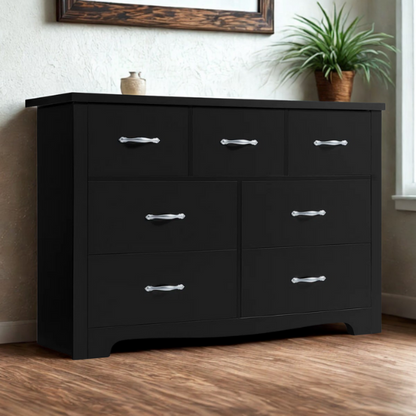 French Country-Inspired 47.2" 7-Drawer Double Dresser with Scalloped Apron and Elegant Metal Handles