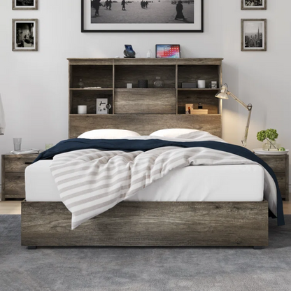 Innovative LED Bookcase Bed – Full/Double Size with Built-In Storage, Sleek Design, and LED Lighting for Modern Living