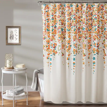 Orange, Teal, Yellow, and White Weeping Flower Shower Curtain – Vibrant Floral Bathroom Décor, 72" x 72"