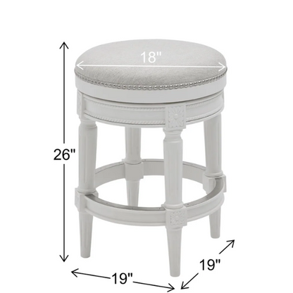Backless Swivel 26" Counter-Height Bar Stool – Elegant Linen Upholstery with Nail Head Trim, 360-Degree Swivel, and Metal Footrest for Stylish Kitchen or Bar Seating
