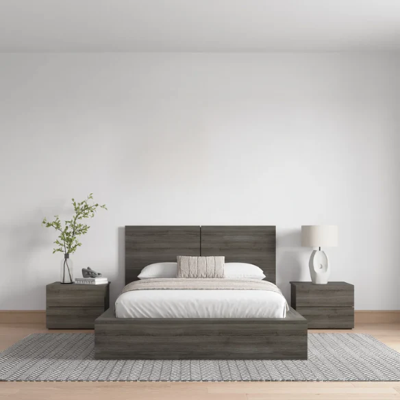 Modern 4-Piece Queen Bedroom Set with Platform Bed, Headboard, and 2 Drawer Nightstands