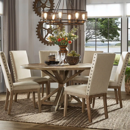 Modern Fabric and Wood Dining Set – Where Elegance Meets Comfort and Style