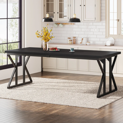 Farmhouse Dining Table for 6-8 People – Rectangular Wood Kitchen Table with X-Shaped Accents, Spacious & Multifunctional for Dining, Office, or Gathering