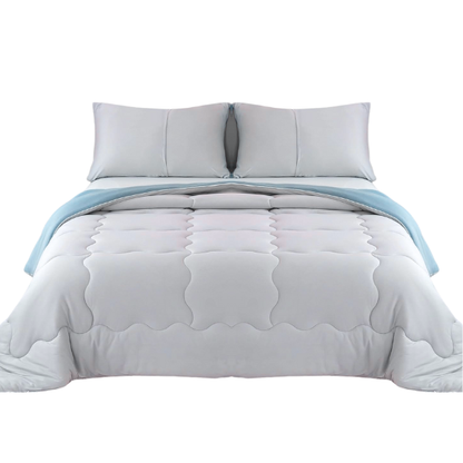 Reversible Ultra-Soft Comforter Set, Jersey Knit Milk Cup Breathable Fluffy Light Weight Bedding Down Alternative & Pillowcase