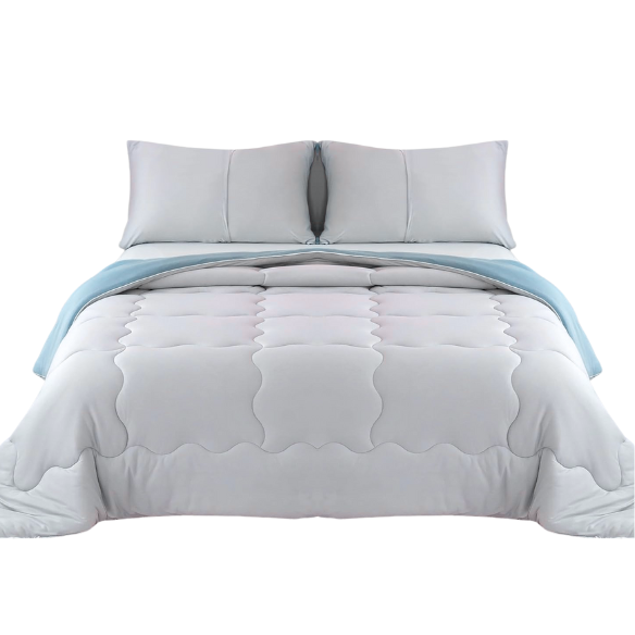 Reversible Ultra-Soft Comforter Set, Jersey Knit Milk Cup Breathable Fluffy Light Weight Bedding Down Alternative & Pillowcase