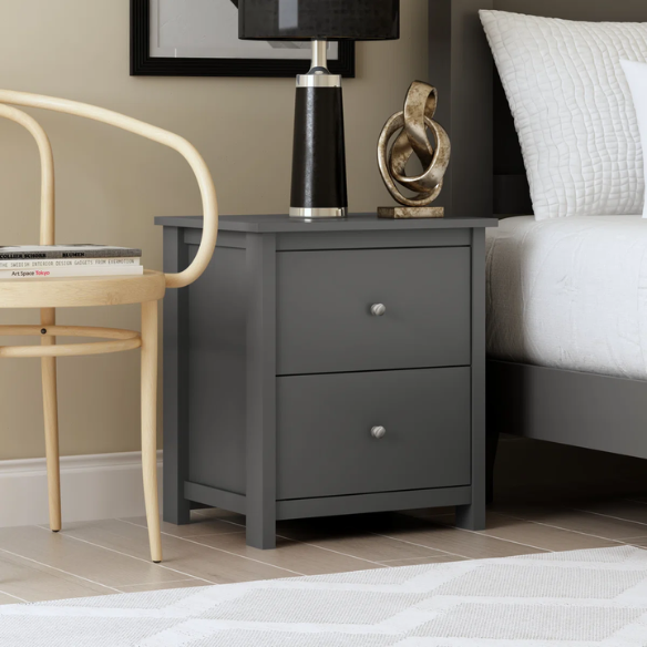 2-Drawer Nightstand – Neutral Engineered Wood, Streamlined Rectangular Design, Four Block Legs, Convenient Storage with Roller-Glide Drawers & Metal Knobs, Perfect for Traditional & Contemporary Bedroom
