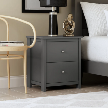2-Drawer Nightstand – Neutral Engineered Wood, Streamlined Rectangular Design, Four Block Legs, Convenient Storage with Roller-Glide Drawers & Metal Knobs, Perfect for Traditional & Contemporary Bedroom