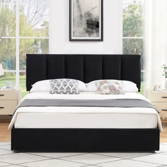 Velvet Upholstered Queen Size Platform Bed with Adjustable Headboard and 4 Storage Drawers